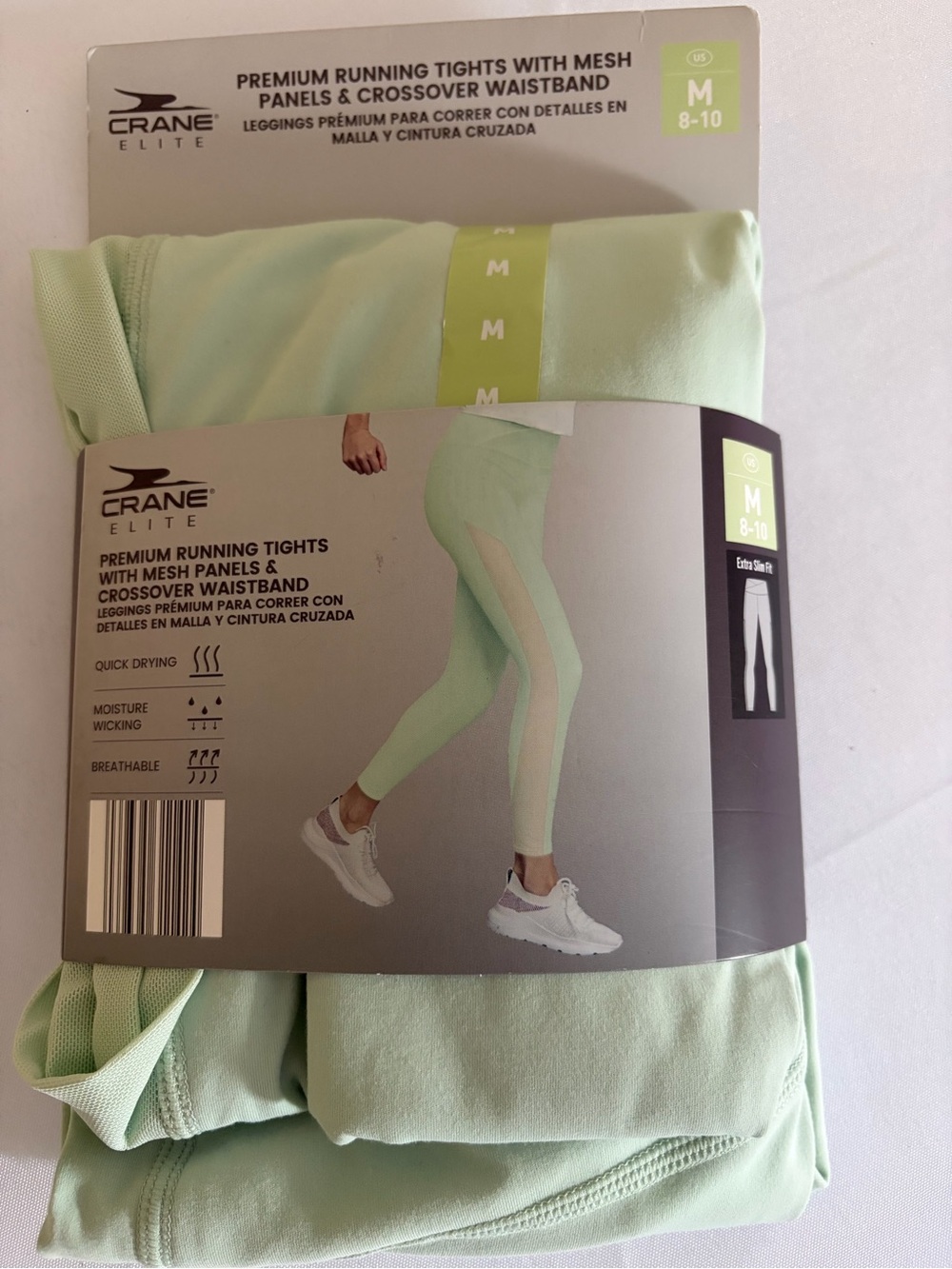 Crane Elite Women’s Mint Jeggings - Breathable Mesh Running Tights (M)